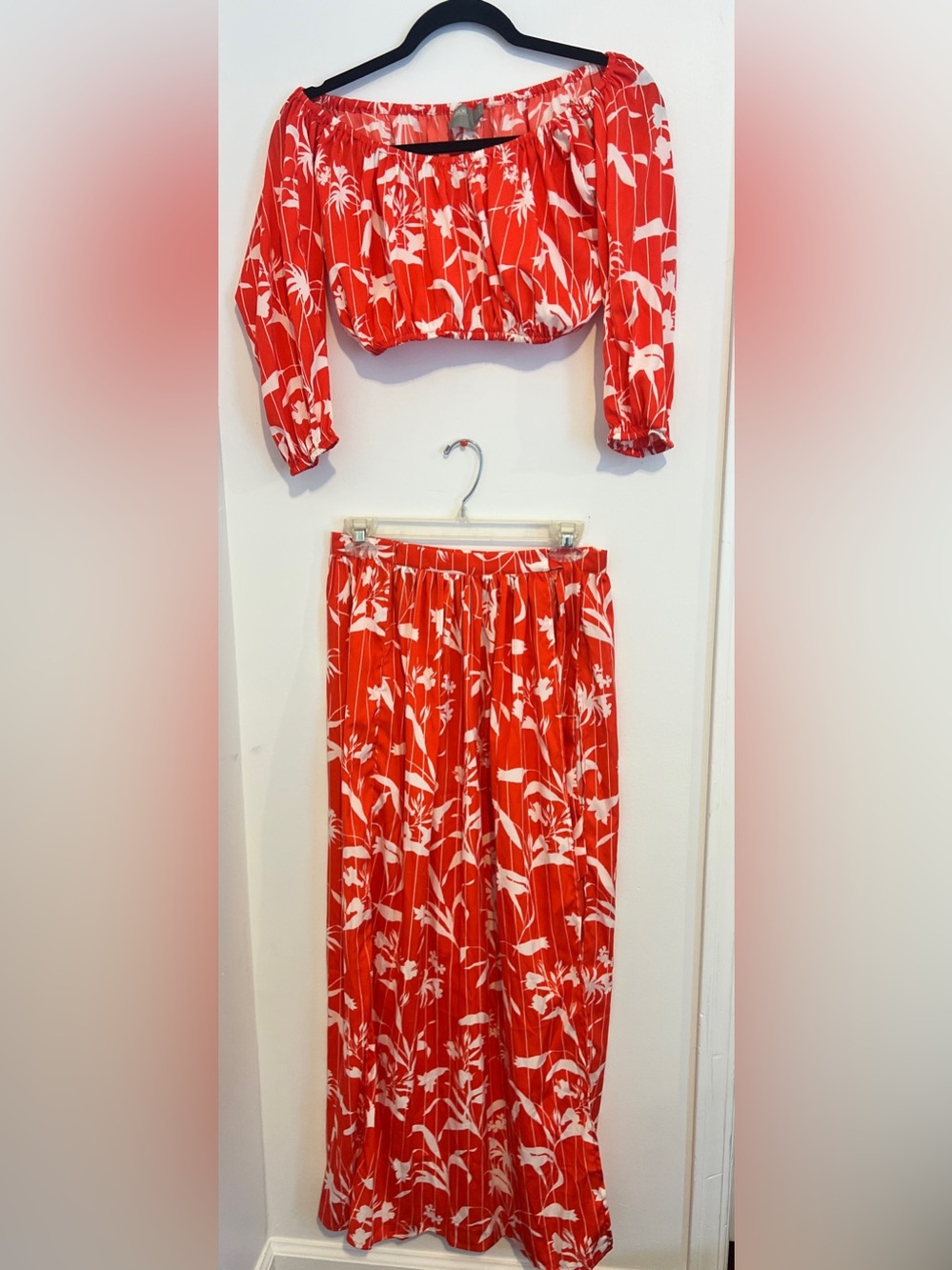 ASOS Red and White Floral Wide-Leg Jumpsuit Set